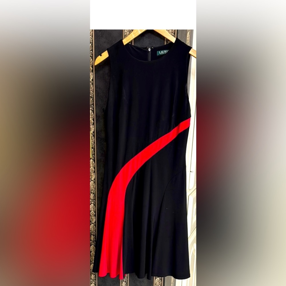 Ralph Lauren Black and Red Asymmetrical A-line Midi Dress